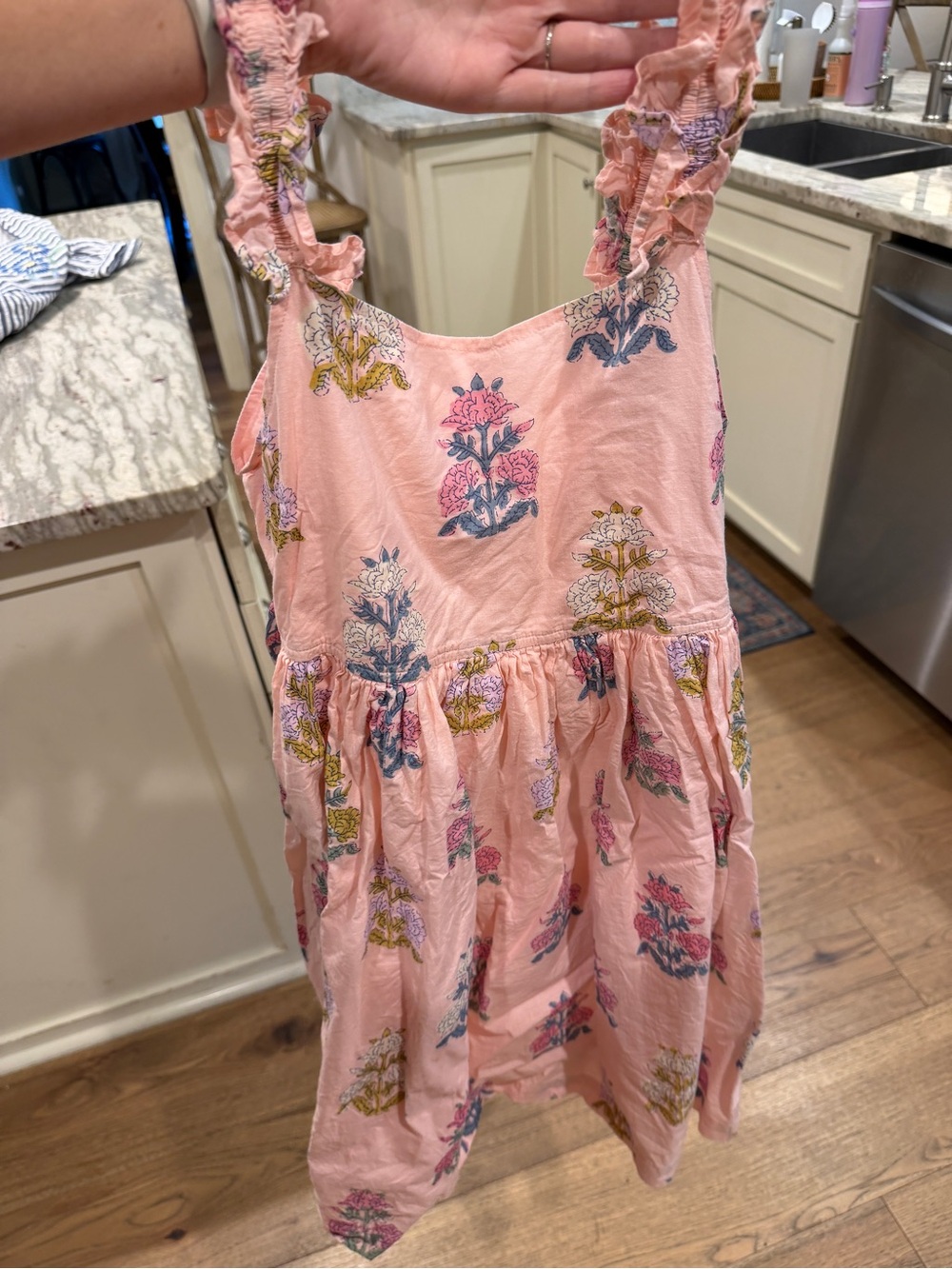 Pink Chicken Peach-Pink Floral Ruffle Strap Dress